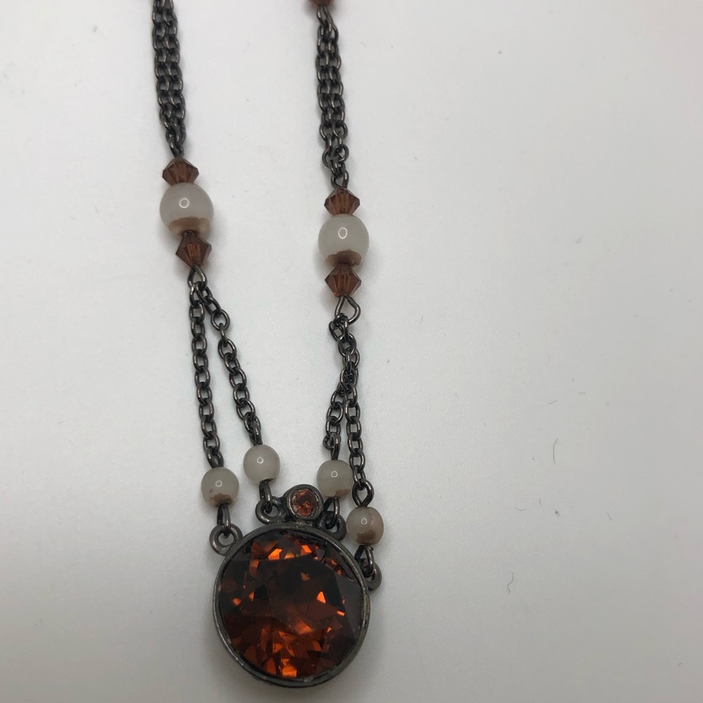 Cheryl Reis Delicate Necklace with .5” tangerine rhinestone accent.